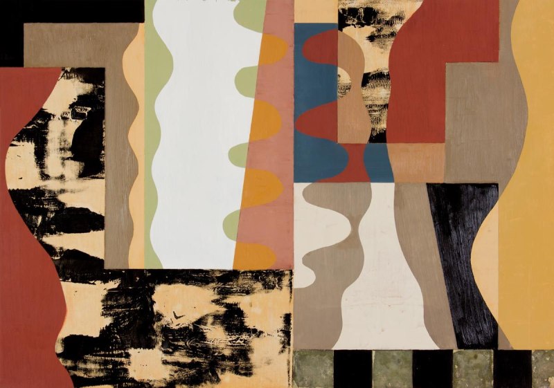 26-op99-07,  oil, collage on paper, 29 x 41 in.