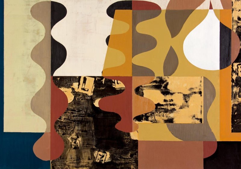 27-op99-07, oil, collage on paper, 29 x 41 in.