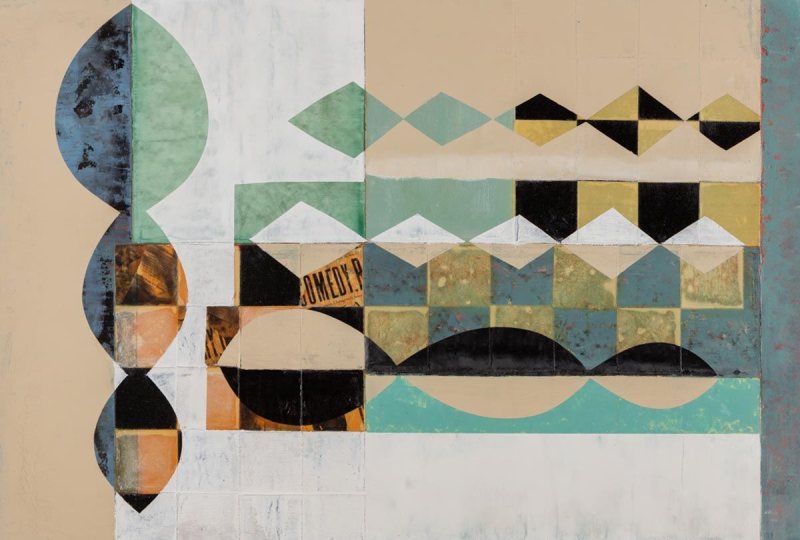 NUMBER 13, oil, collage on paper, 27 x 39 in.