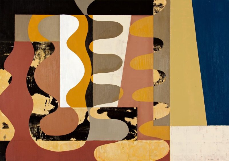 28-op99-07, oil, collage on paper, 29 x 41 in.
