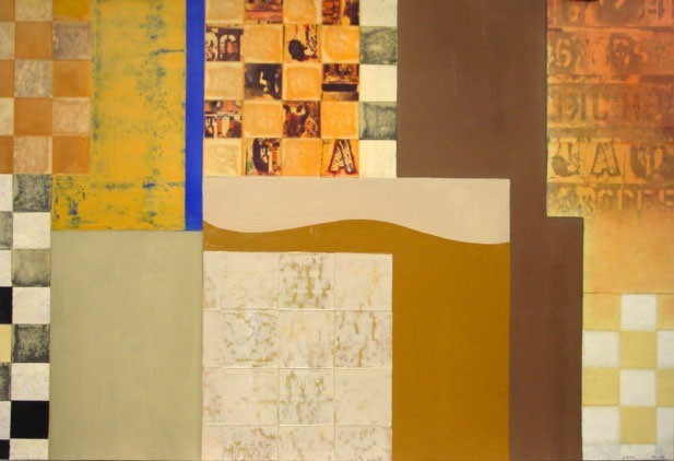 369-op94-03JL, oil, collage on paper, 25 x 36 in.