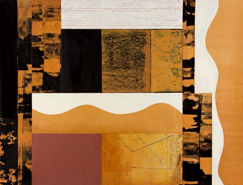 51-op02, oil, collage on paper, 38 x 50 in.