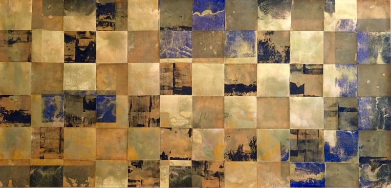 GRID 4, oil, collage on paper, 48 x 60 in.