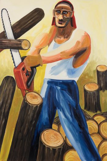 MAN WITH CHAINSAW, 60 x 40 in.