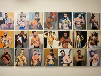 SELFIES(21), oil on canvas, 60 x 112 in.